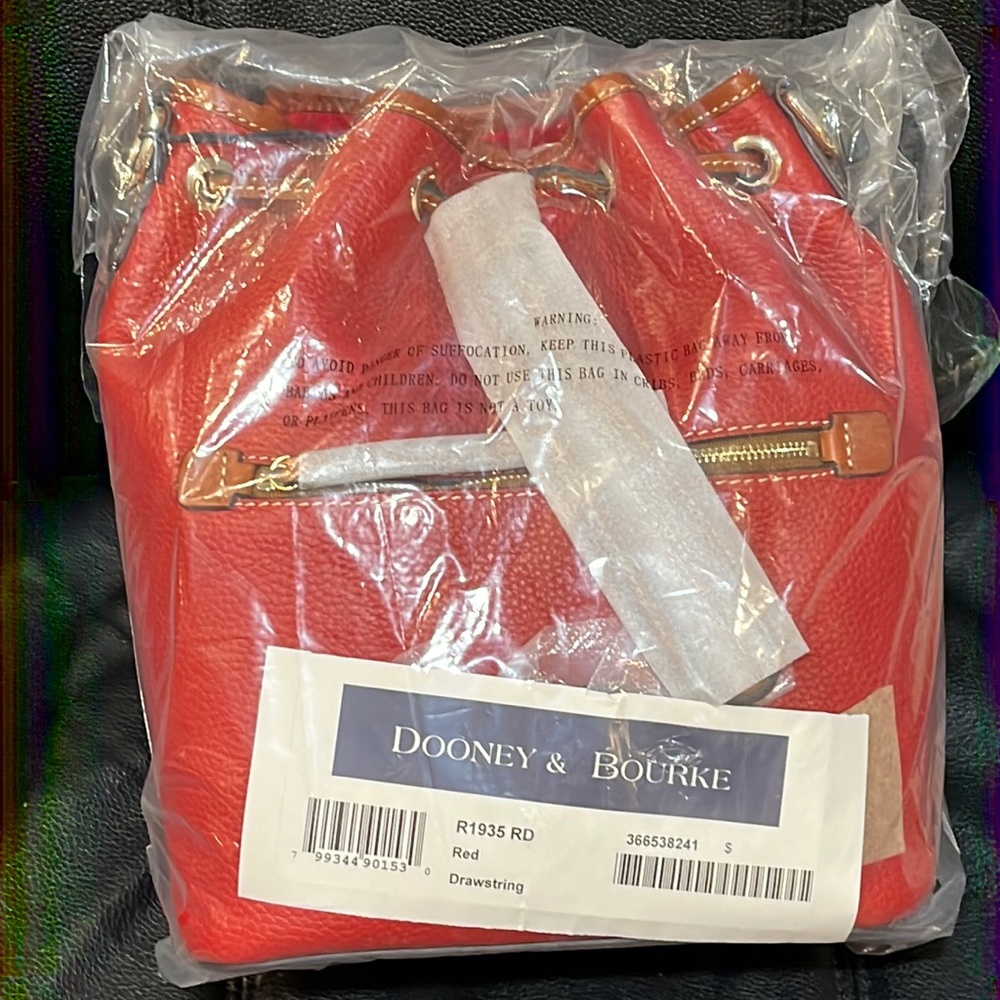 Dooney and Bourke Saffiano Leather Drawstring Bag / Purse NWT Red